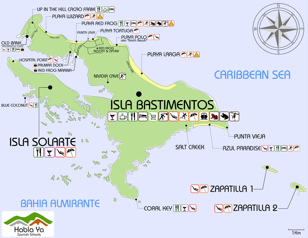 Map of Bastimentos and Solarte in Bocas del Toro, Panama