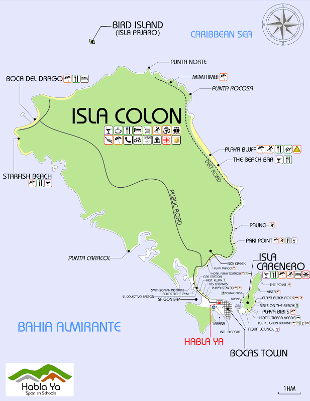 Map of Colon Island in Bocas del Toro